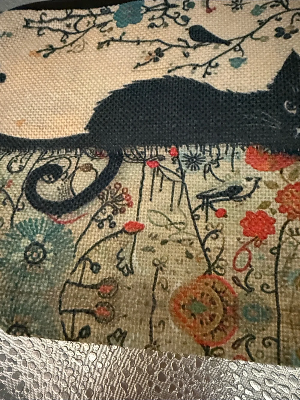 SHEIN Cat-Themed Canvas Make up Pouch - Beige with Black Cat Print